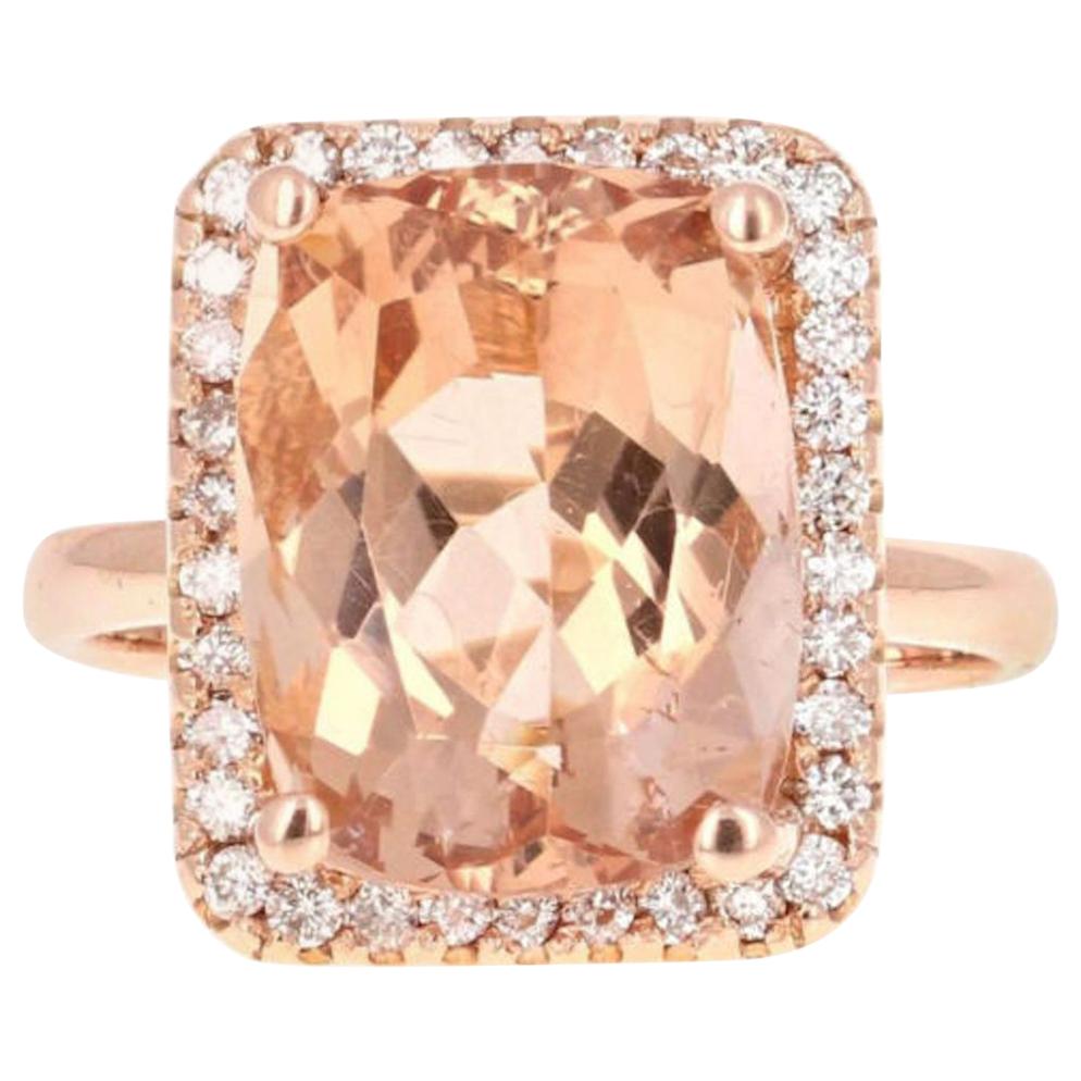 Bague en or rose massif 14 carats avec diamants et morganite naturelle de 8,50 carats