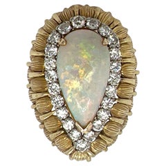 8.50 Carat Opal Diamond 14 Karat Textured 14 Karat Yellow Gold Cocktail Ring