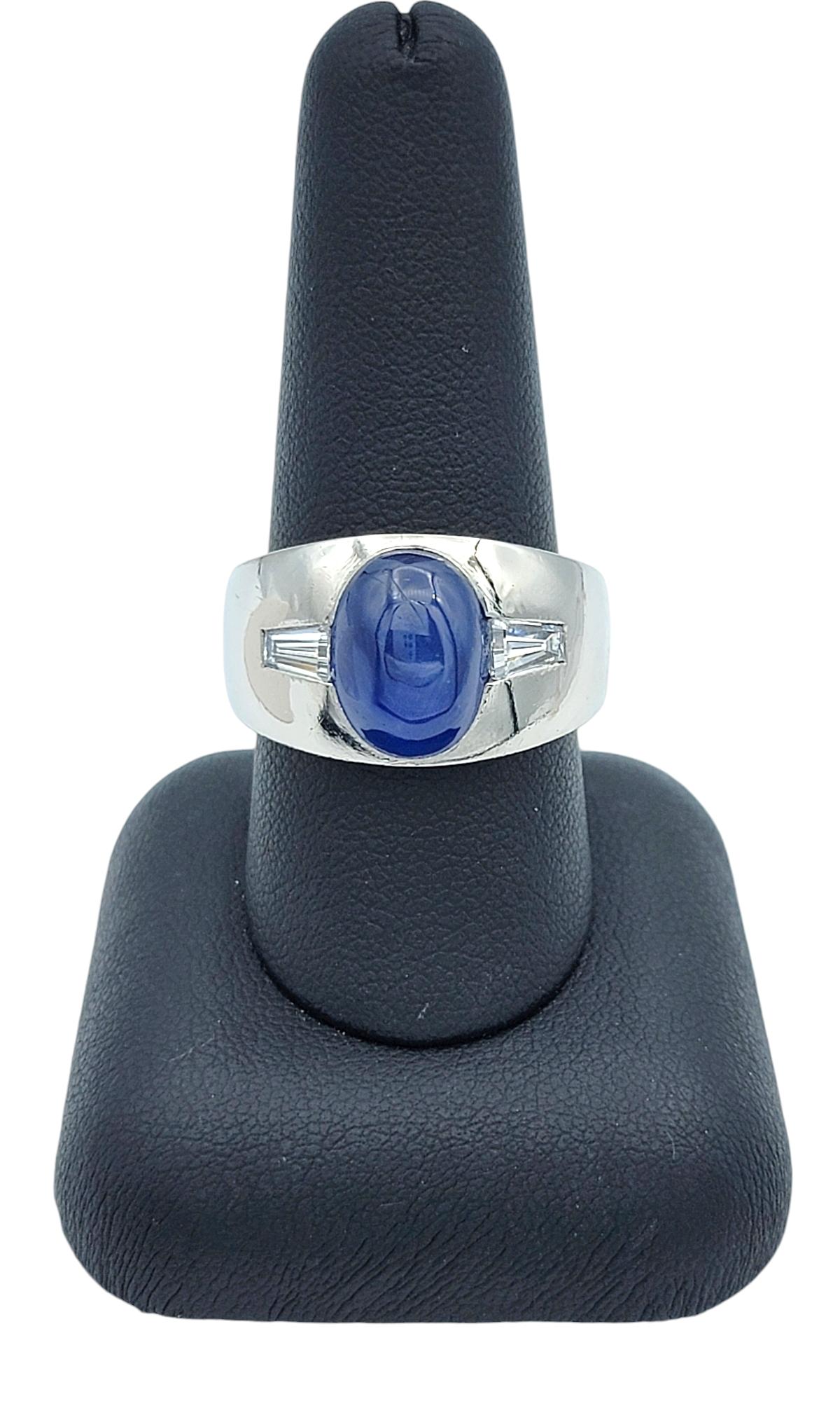 8.50 Carat Oval Cabochon Star Sapphire Ring with Baguette Diamonds in Platinum For Sale 6