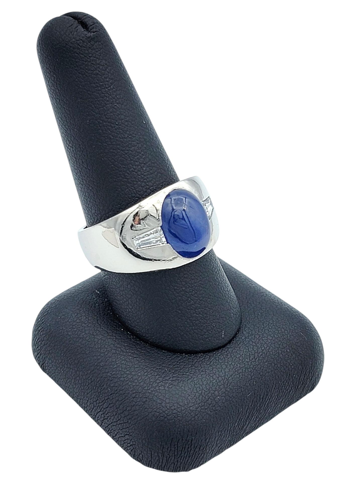 8.50 Carat Oval Cabochon Star Sapphire Ring with Baguette Diamonds in Platinum For Sale 7