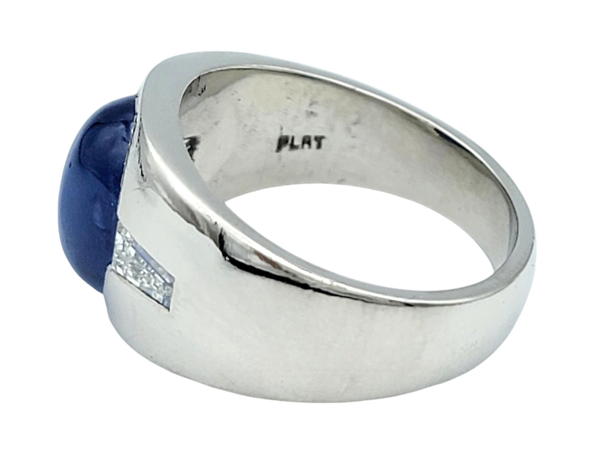 8.50 Carat Oval Cabochon Star Sapphire Ring with Baguette Diamonds in Platinum For Sale 2