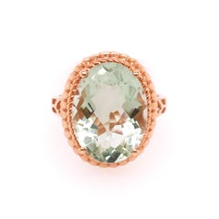 8.50 Carat Oval Green Amethyst Gemstone Ring in 14 Karat Gold Genuine Amethyst