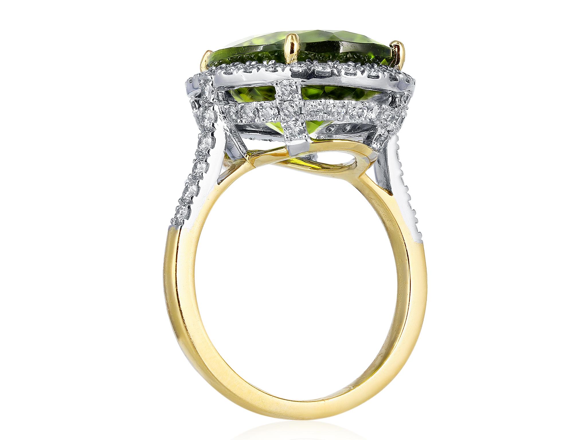 Contemporary 8.50 Carat Oval Shaped Peridot and Diamond Ring For Sale