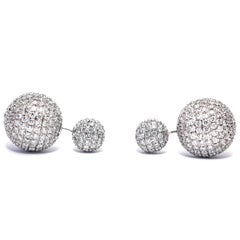 8.50 Carat Round Brilliant Micro Set 18Karat White Gold Diamond Sphere Earrings