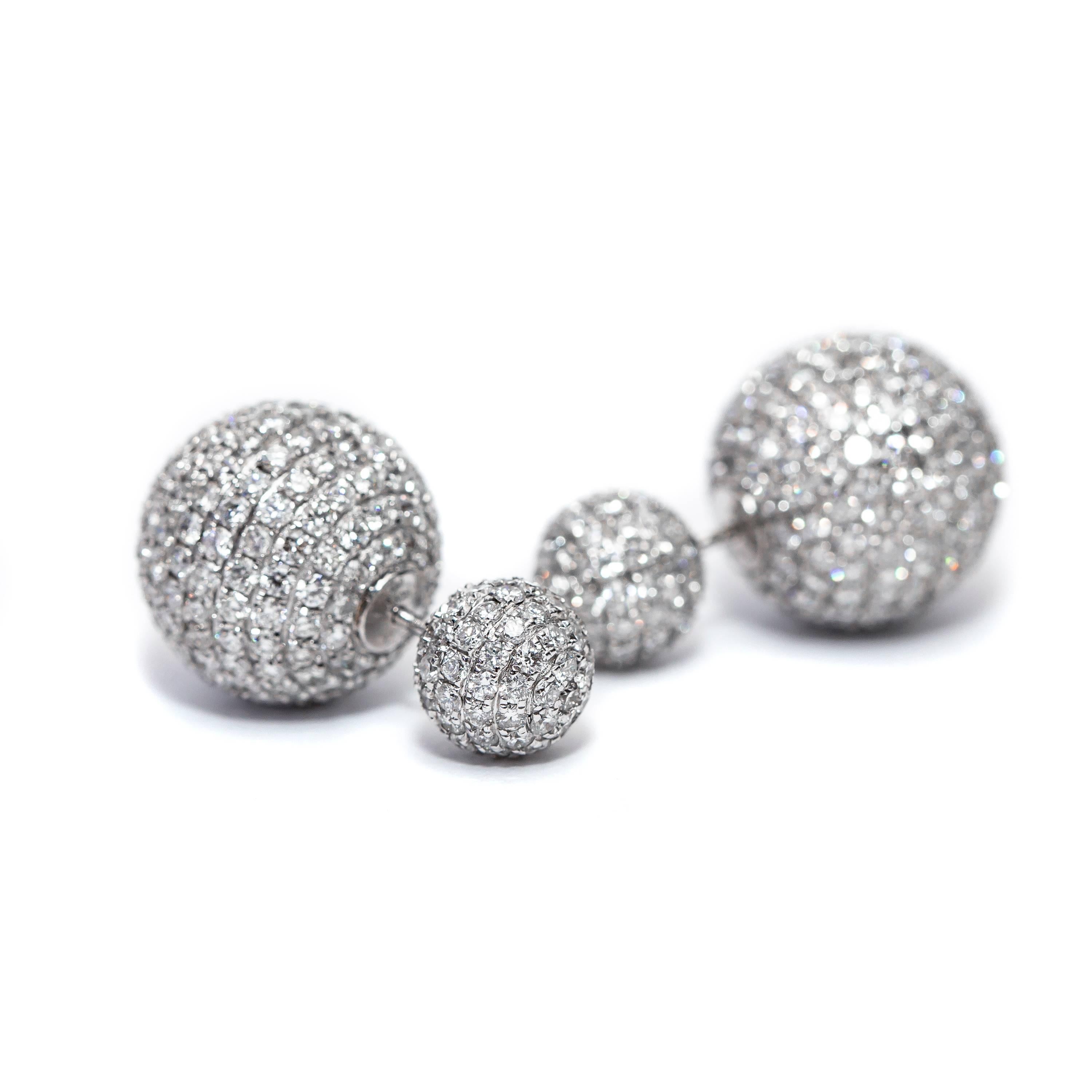 Modern 8.50 Carat Round Brilliant Micro Set 18Karat White Gold Diamond Sphere Earrings  For Sale