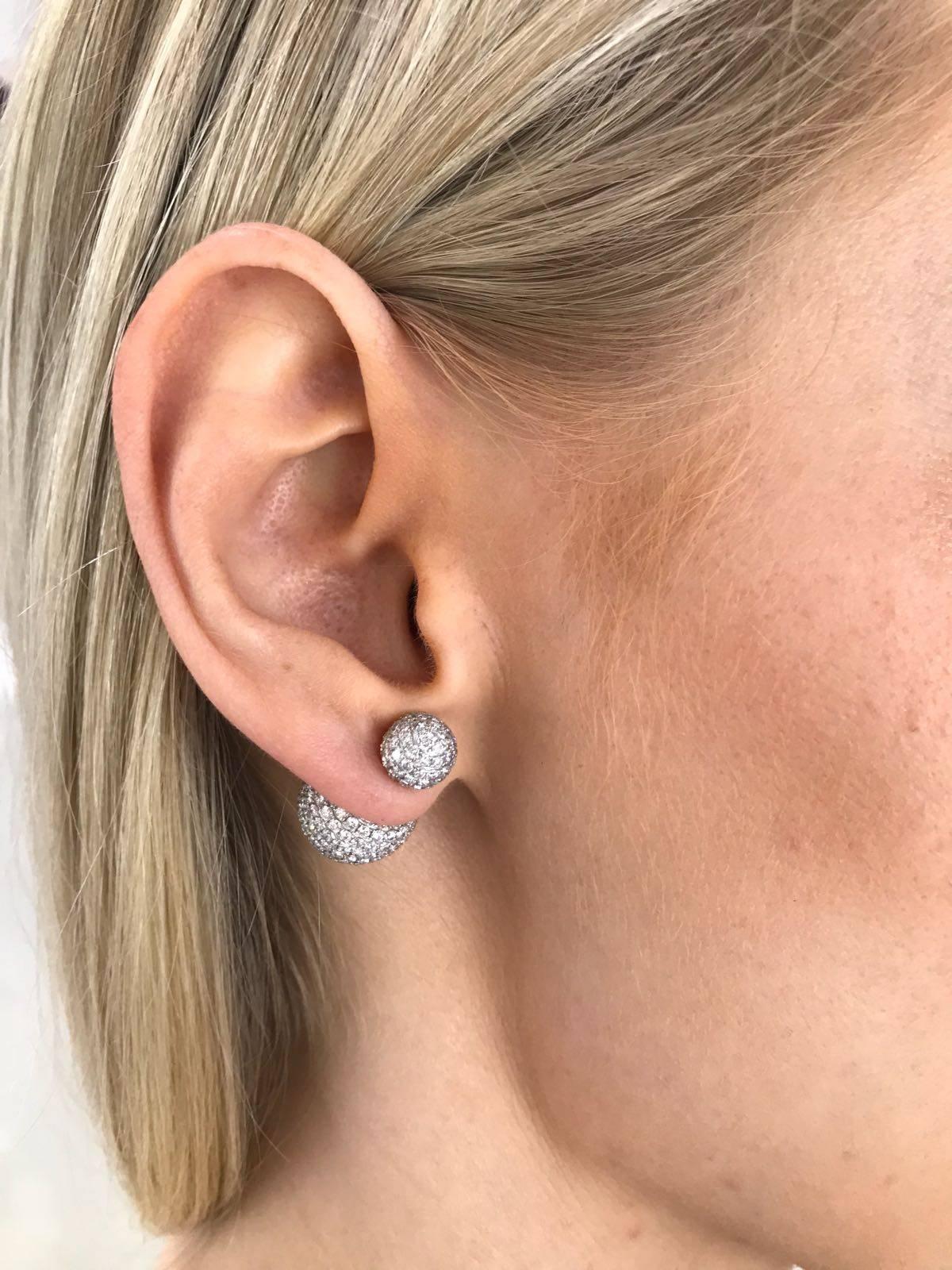 Women's 8.50 Carat Round Brilliant Micro Set 18Karat White Gold Diamond Sphere Earrings  For Sale