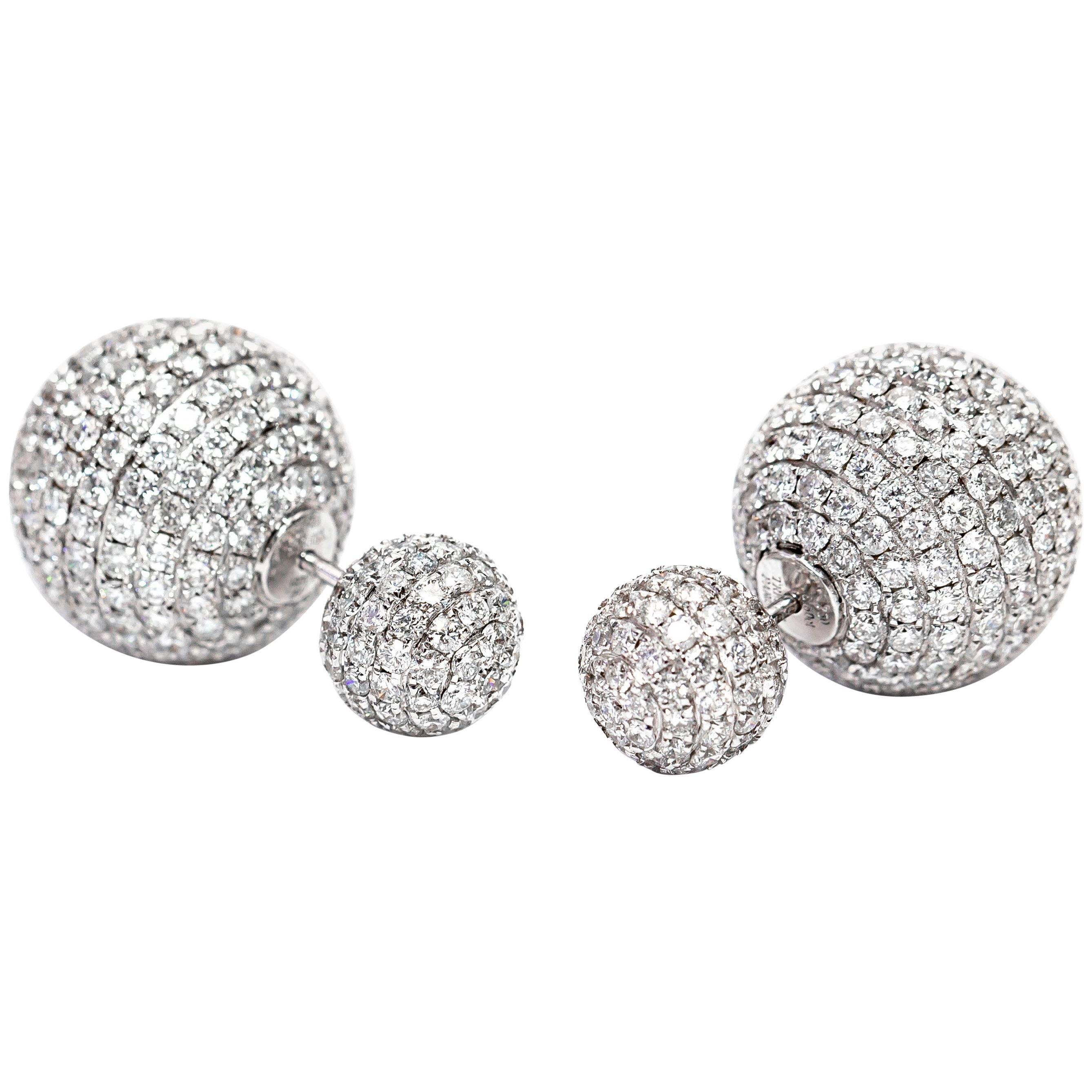 8.50 Carat Round Brilliant Micro Set 18Karat White Gold Diamond Sphere Earrings 