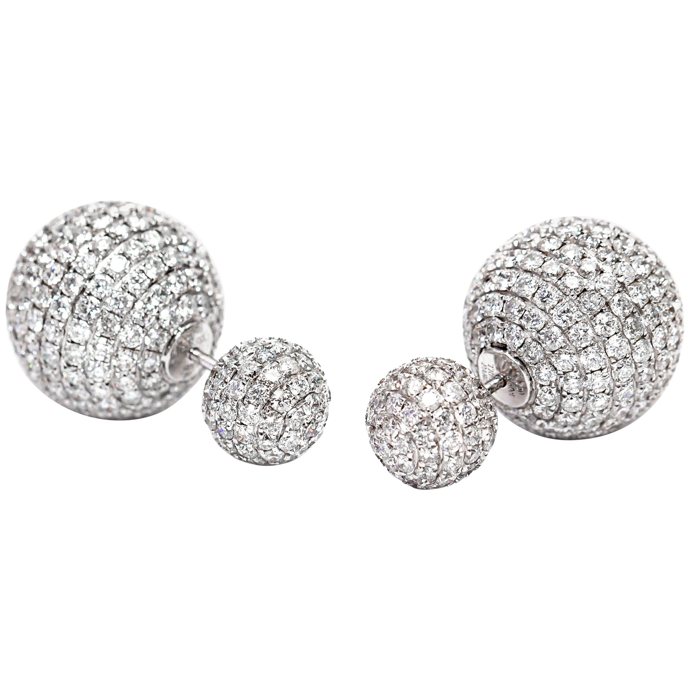 8.50 Carat Round Brilliant Micro Set 18Karat White Gold Diamond Sphere Earrings For Sale