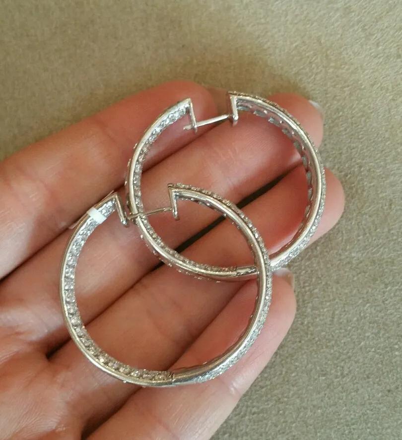 8.50 Carat Round Hoop Pavé Diamond Earrings 18k White Gold by Odelia In Excellent Condition For Sale In La Jolla, CA