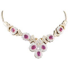 8.50 Carat Ruby and Diamond Drop Necklace in 18 Karat Yellow Gold