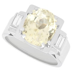 8.50 Carat Cushion Cut Yellow Sapphire Diamond and Platinum Ring