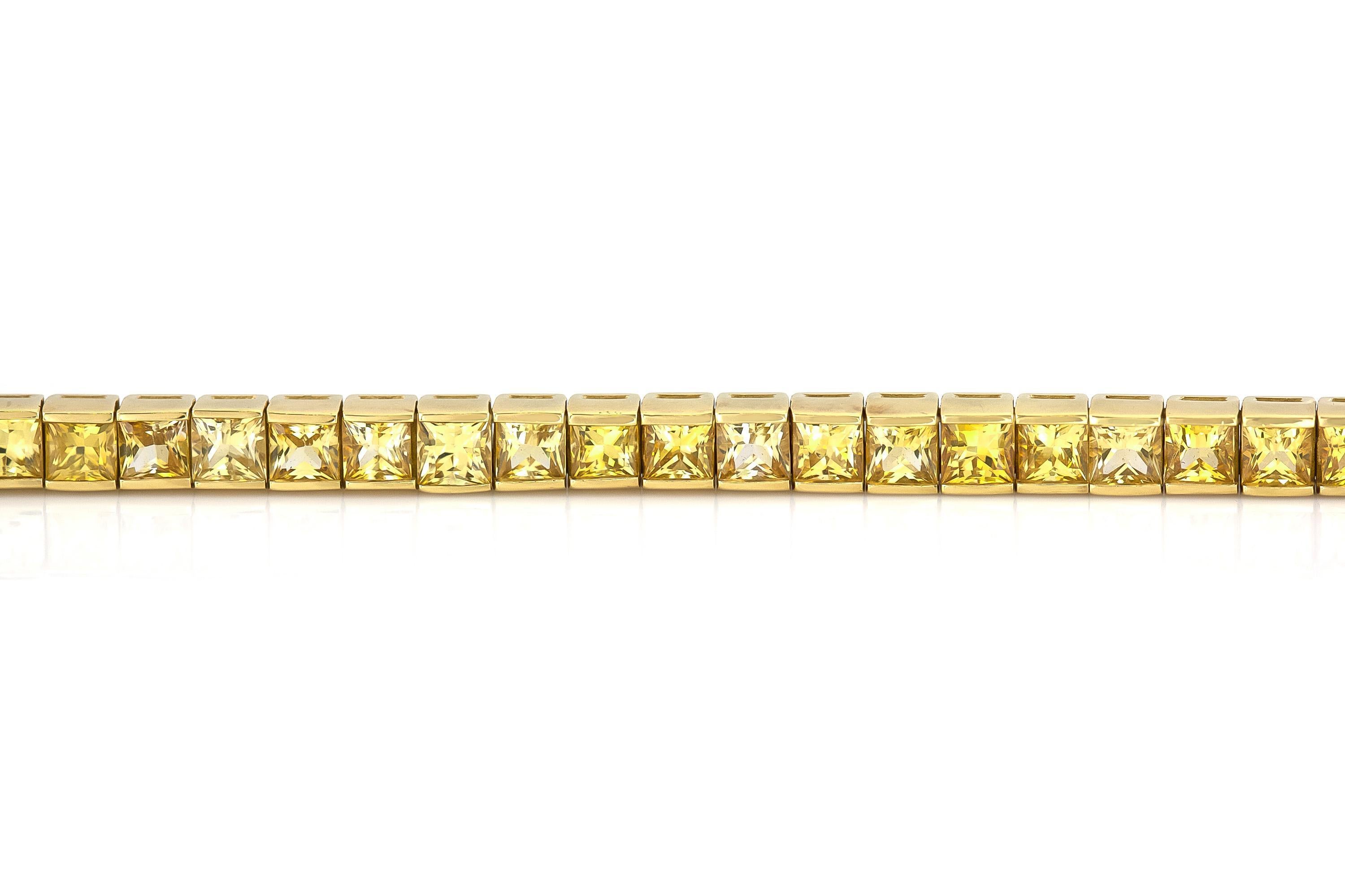 Princess Cut 8.50 Carat Yellow Sapphire Line Bracelet For Sale