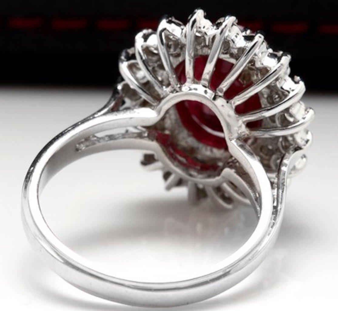 8.50 Carat Impressive Red Ruby and Natural Diamond 14 Karat White Gold Ring In New Condition For Sale In Los Angeles, CA