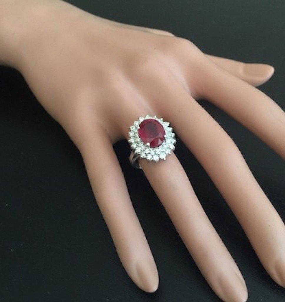 8.50 Carat Impressive Red Ruby and Natural Diamond 14 Karat White Gold Ring In New Condition For Sale In Los Angeles, CA