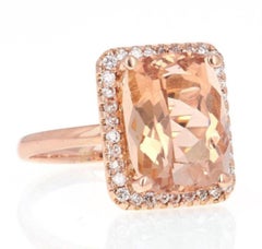 8.50 Carat Natural Morganite and Diamond 14 Karat Solid Rose Gold Ring