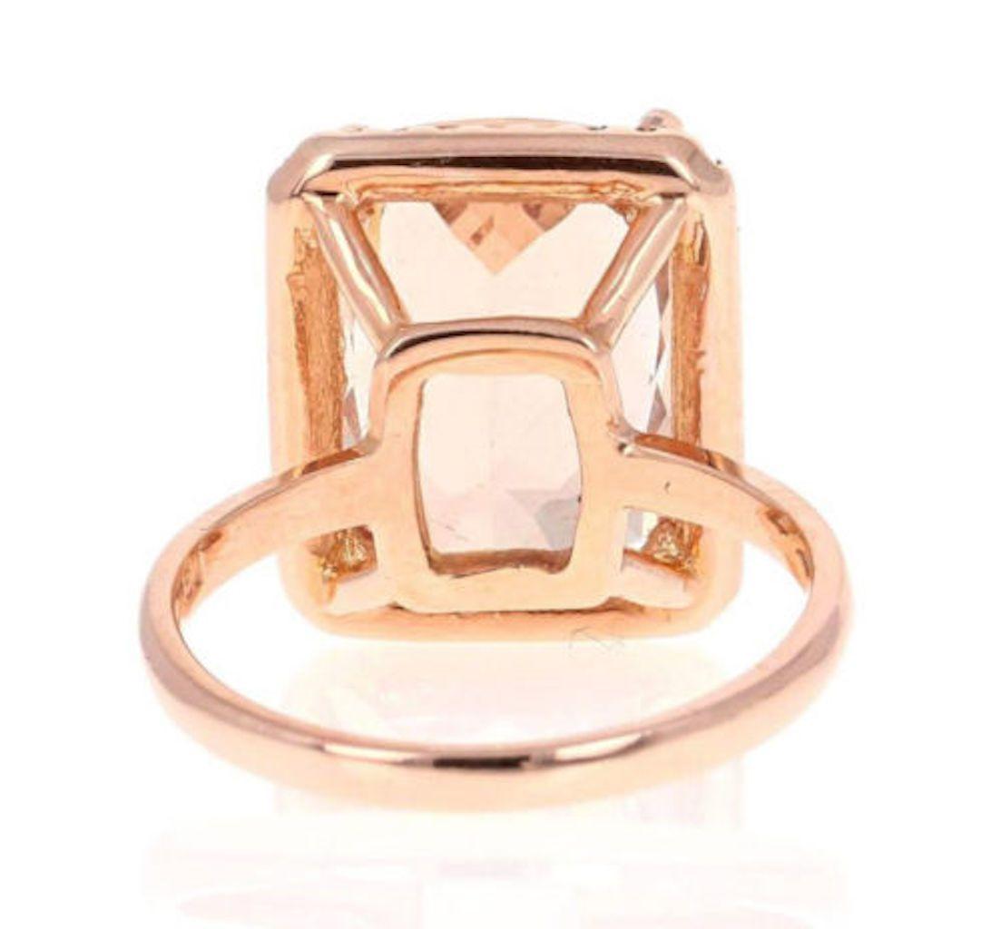 Rose Cut 8.50 Carat Natural Morganite and Diamond 14 Karat Solid Rose Gold Ring For Sale