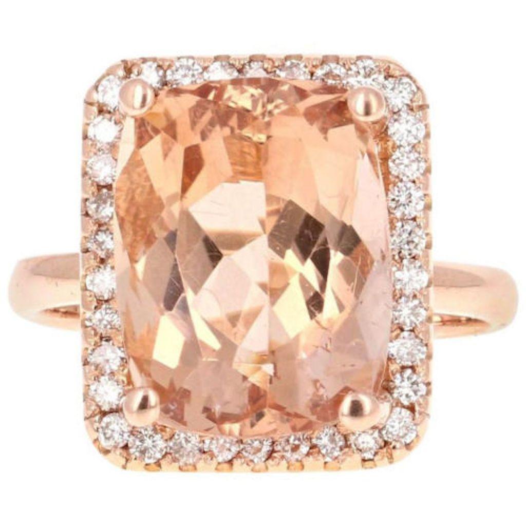 8.50 Carat Natural Morganite and Diamond 14 Karat Solid Rose Gold Ring In New Condition For Sale In Los Angeles, CA