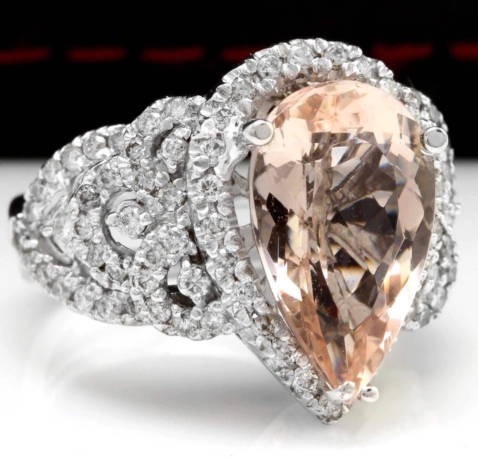 8.50 Carats Exquisite Natural Morganite and Diamond 14K Solid White Gold Ring

Suggested Replacement Value: 8,500.00

Total Natural Morganite Weight is: Approx. 6.50 Carats 

Morganite Measures: Approx. 15.29 x 7.90mm

Natural Round Diamonds Weight: