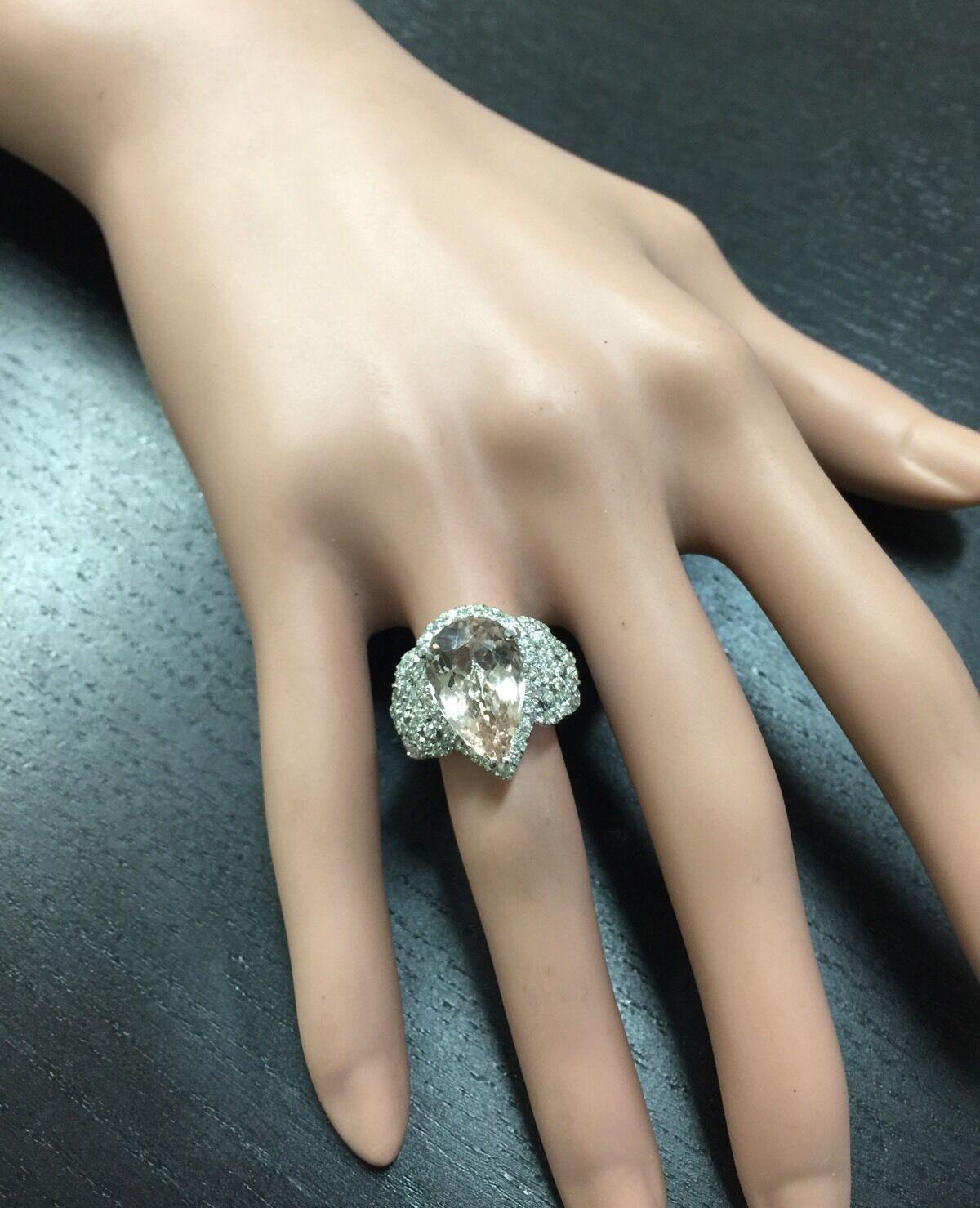 8.50 Carats Natural Morganite and Diamond 14k Solid White Gold Ring For Sale 3