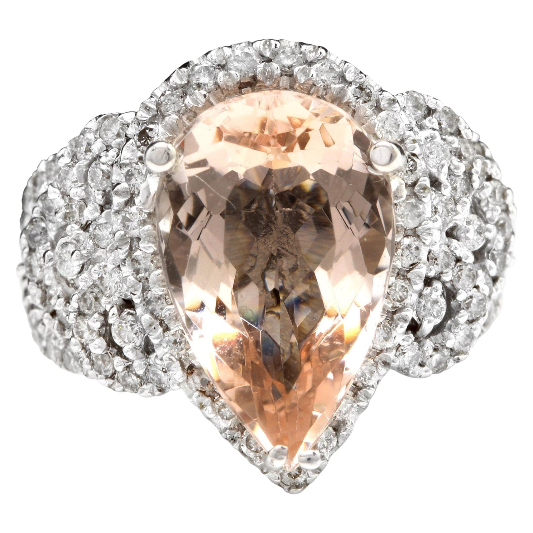 8.50 Carats Natural Morganite and Diamond 14k Solid White Gold Ring For Sale