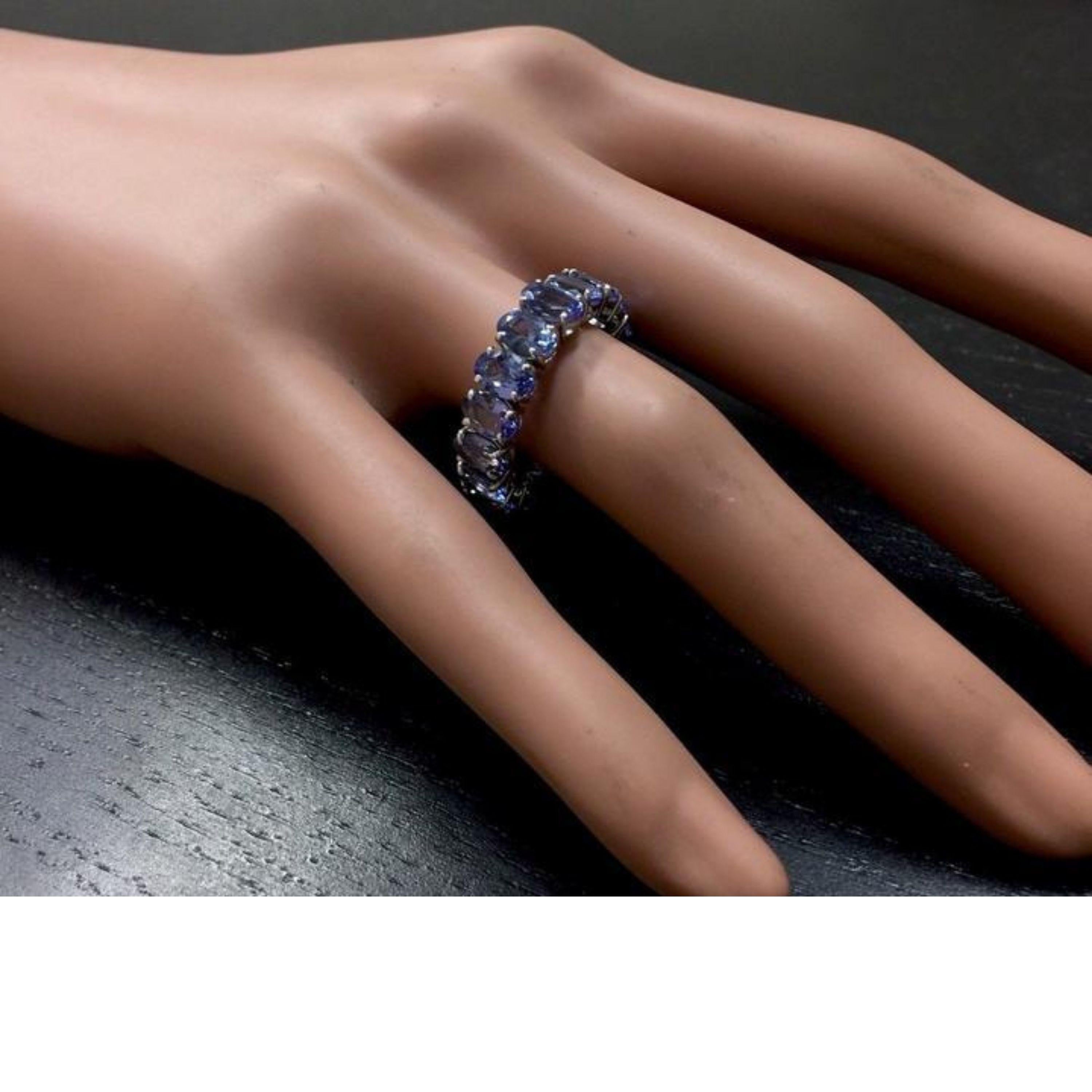 Oval Cut 8.50 Carat Natural Very Nice Looking Tanzanite 14 Karat Solid White Gold Ring For Sale