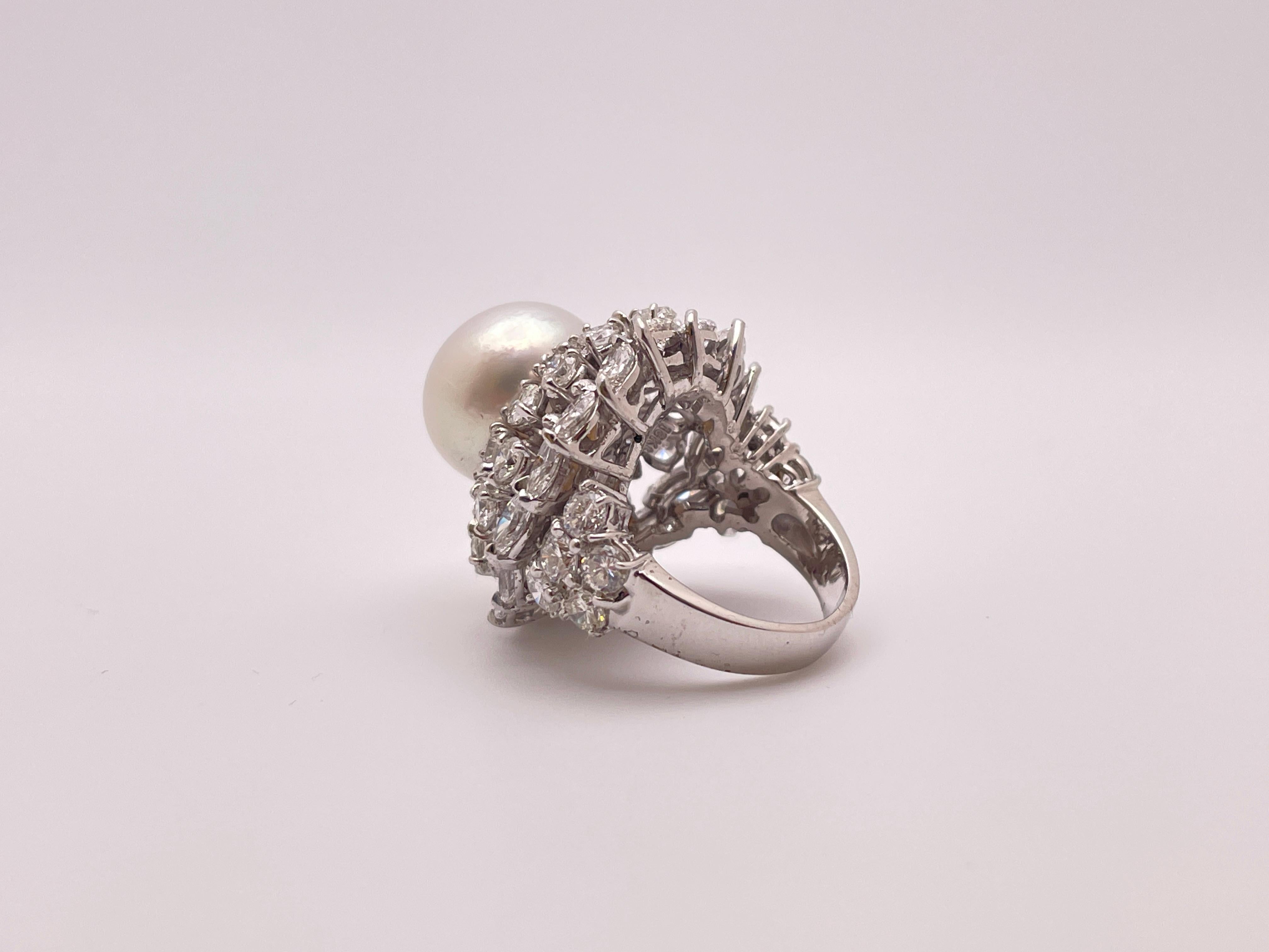 Anello Ballerina con diamante e perla bianca naturale 8,50 CT in vendita 1
