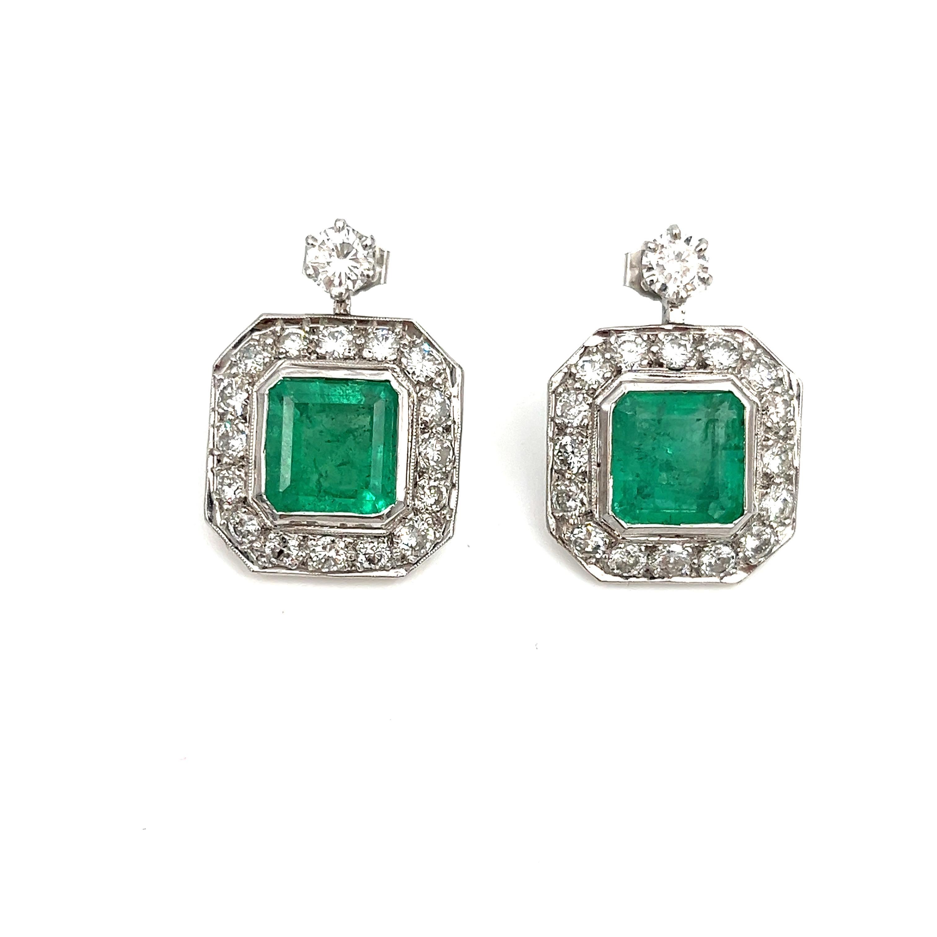 8.50 ct GIA Certified Colombian Emerald & Diamond Earrings In Excellent Condition For Sale In Chicago, IL