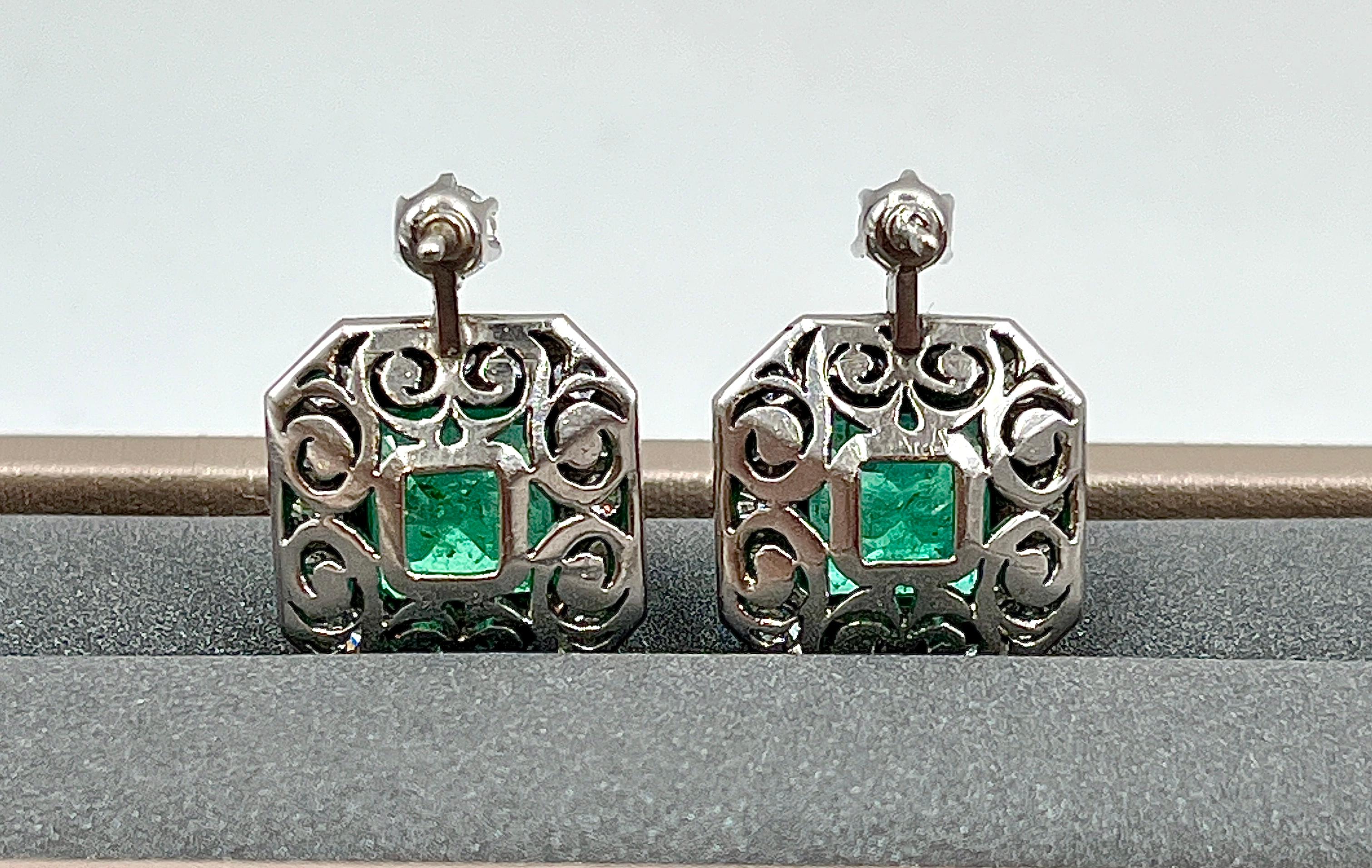 Pendientes de esmeralda colombiana y diamante de 8,50 quilates con certificado GIA en Excelente Estado en Chicago, IL