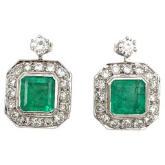 Vintage 8.50 ct GIA Certified Colombian Emerald & Diamond Earrings