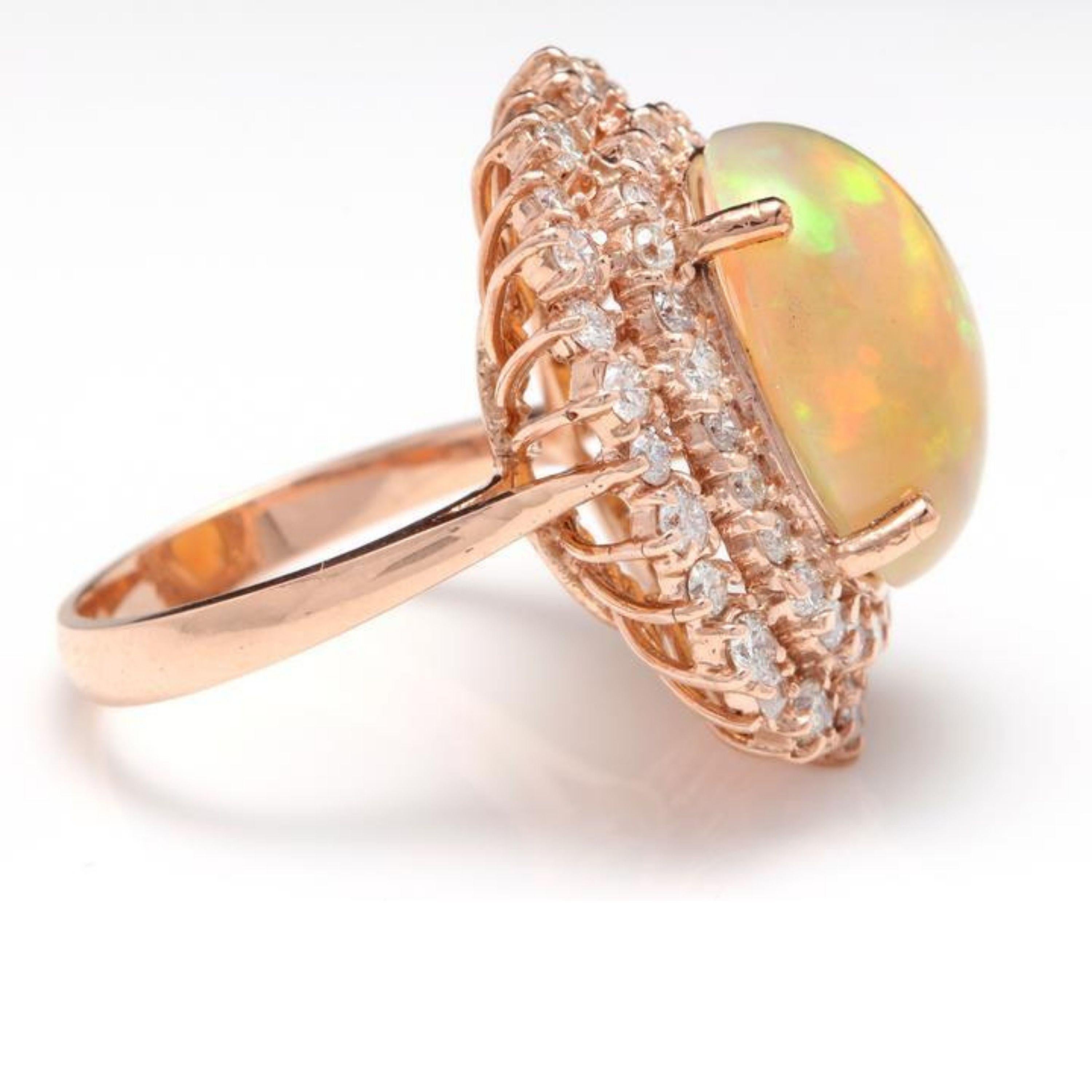 Anillo de oro rosa macizo de 14 quilates con 8,50 quilates de ópalo etíope natural impresionante y diamantes Corte mixto en venta