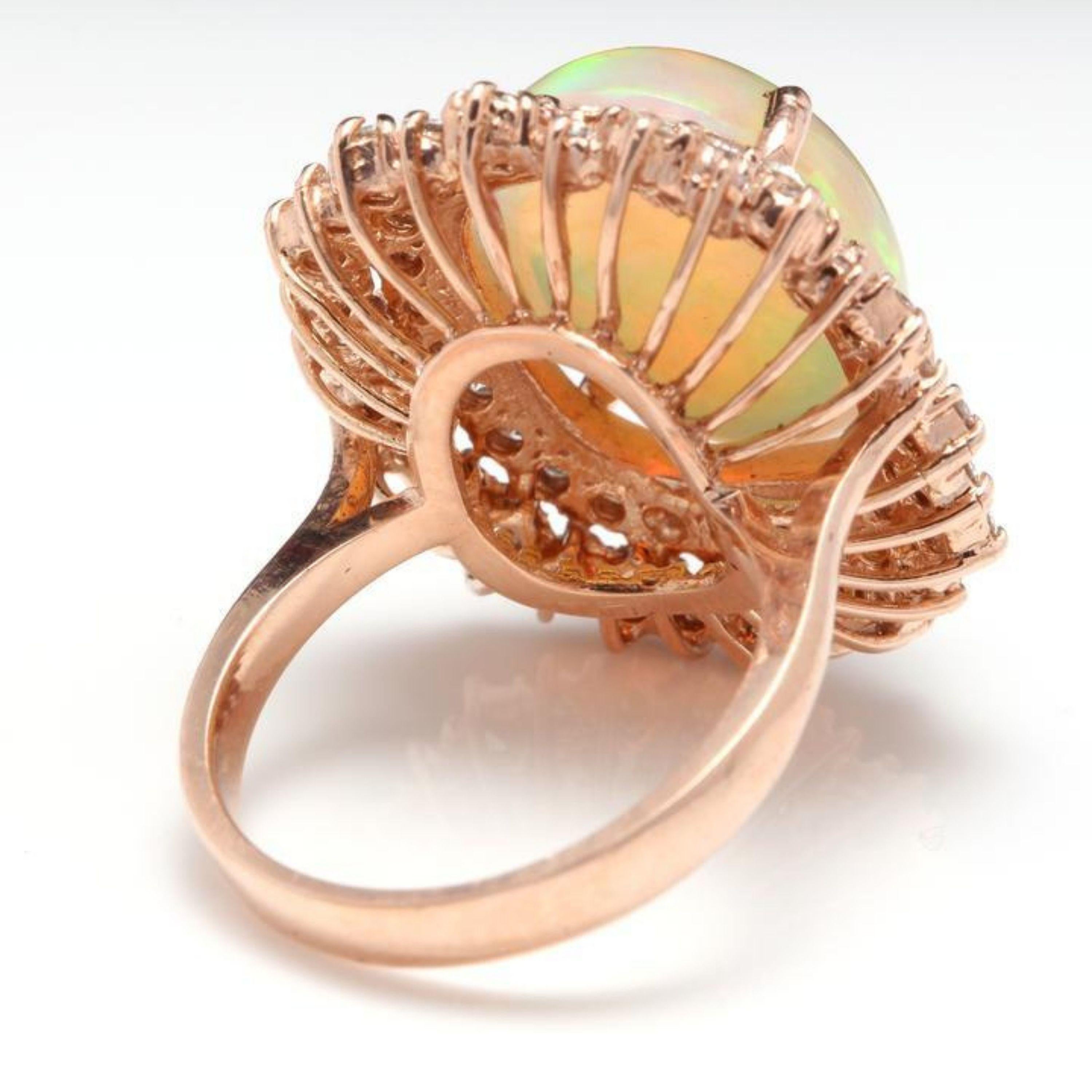 Anillo de oro rosa macizo de 14 quilates con 8,50 quilates de ópalo etíope natural impresionante y diamantes en Nuevo estado para la venta en Los Angeles, CA