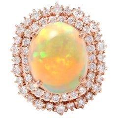 8.50 Ct Natural Impressive Ethiopian Opal and Diamond 14K Solid Rose Gold Ring