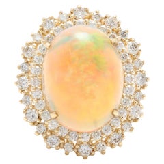 8.50 Ct Natural Impressive Ethiopian Opal and Diamond 14 Karat Solid Gold Ring