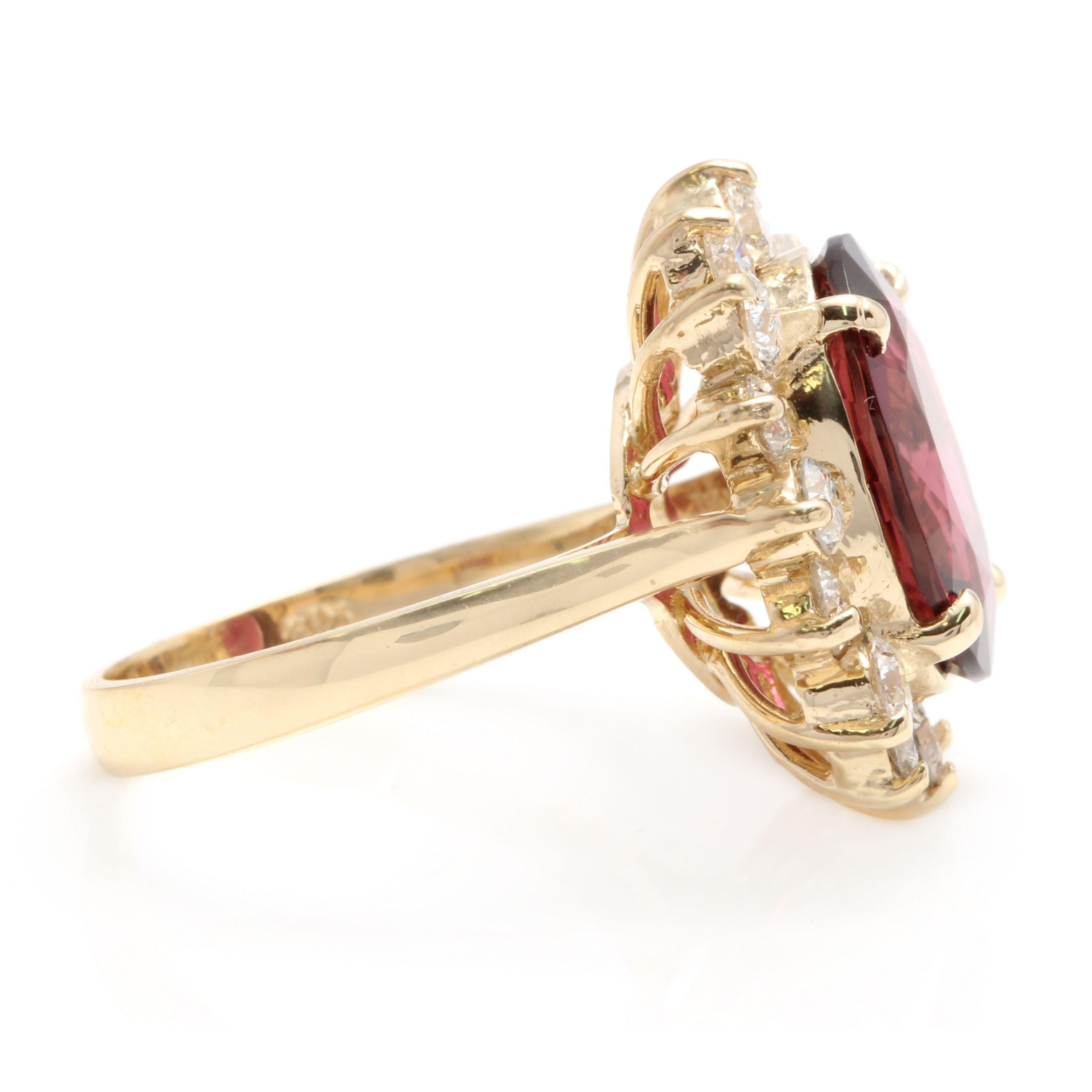 Mixed Cut 8.50 Carat Natural Looking Tourmaline and Diamond 14 Karat Solid Gold Ring For Sale