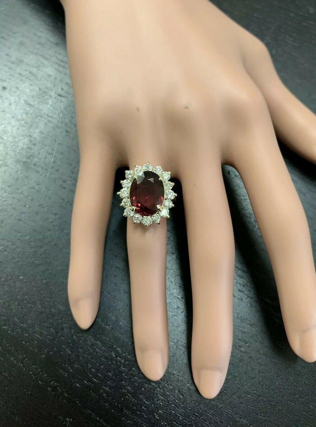 8.50 Carat Natural Looking Tourmaline and Diamond 14 Karat Solid Gold Ring For Sale 1