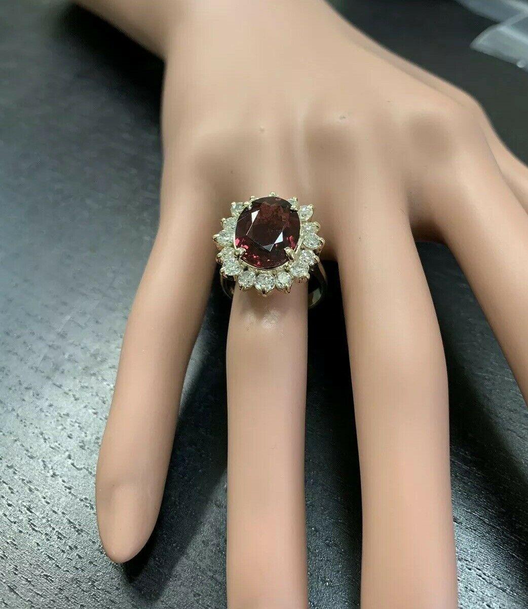 8.50 Carat Natural Looking Tourmaline and Diamond 14 Karat Solid Gold Ring For Sale 3