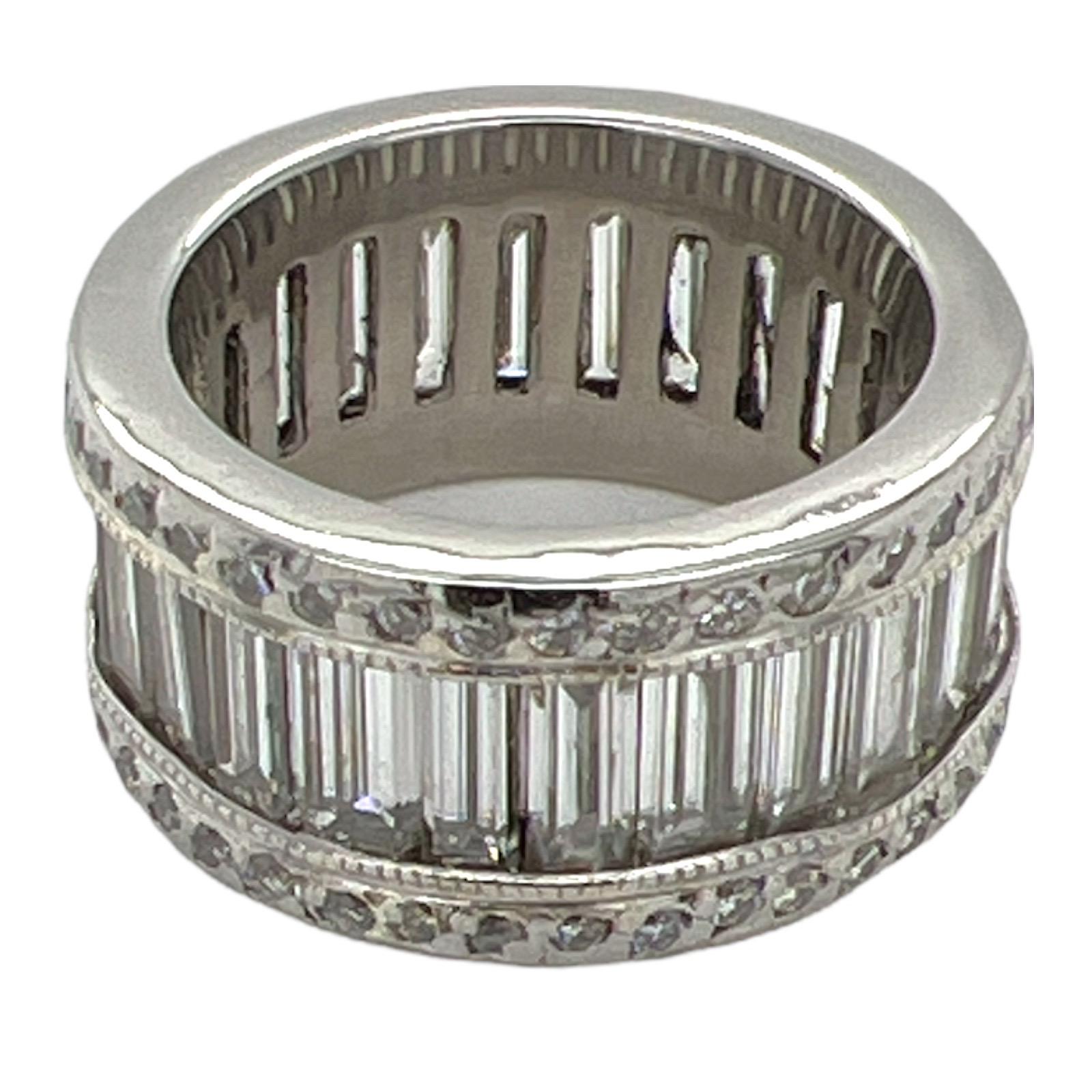 Modern 8.50 CTW Baguette Round Brilliant Diamond Platinum Eternity Band Ring Size 5.25 For Sale