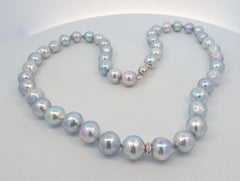 8.50 mm - 9.00 mm Natural Color Blue Akoya Pearl Necklace with Diamond Rondels