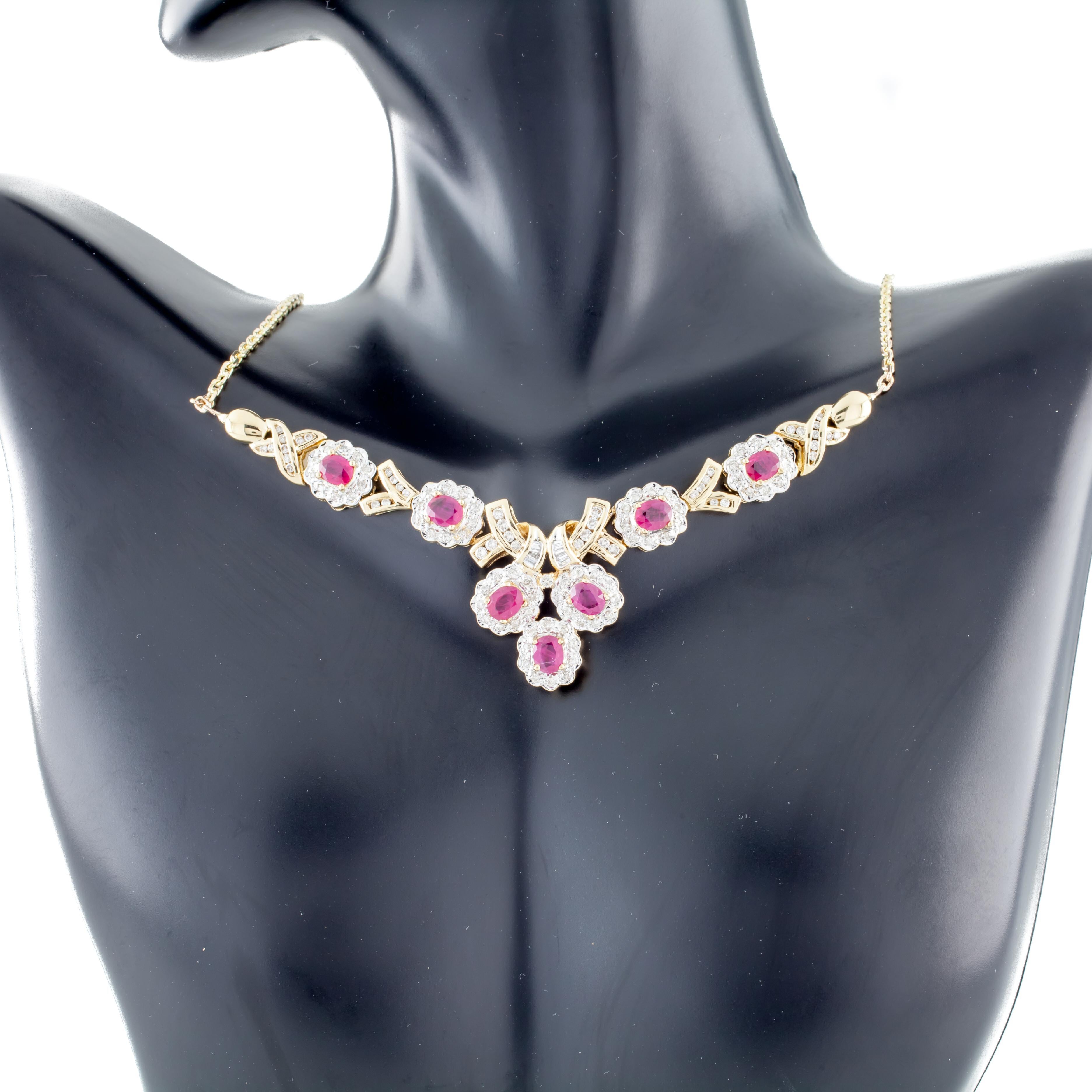 8.50 Carat Ruby and Diamond Drop Necklace in 18 Karat Yellow Gold In Good Condition In Sherman Oaks, CA