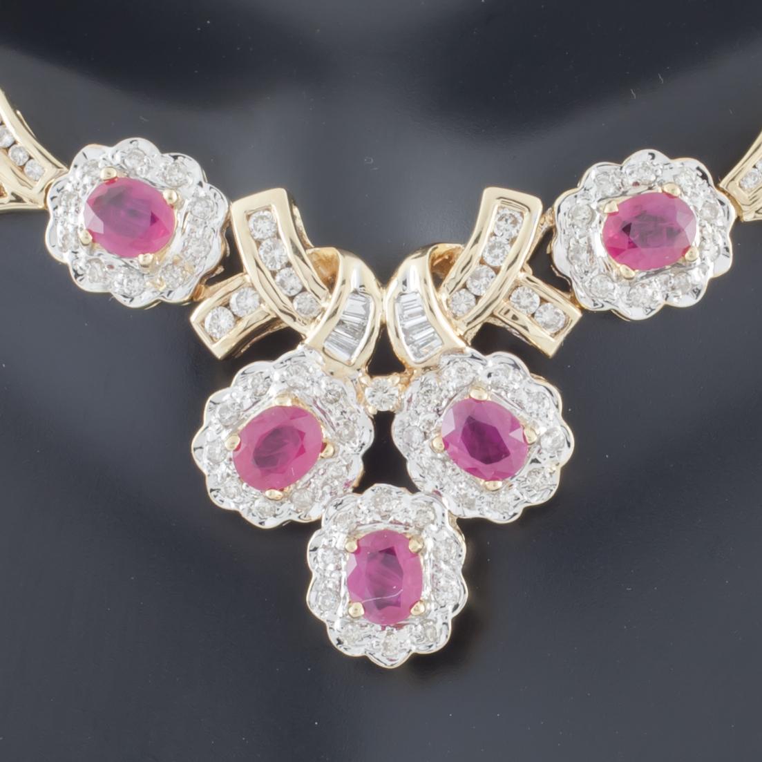 8.50 Carat Ruby and Diamond Drop Necklace in 18 Karat Yellow Gold 1