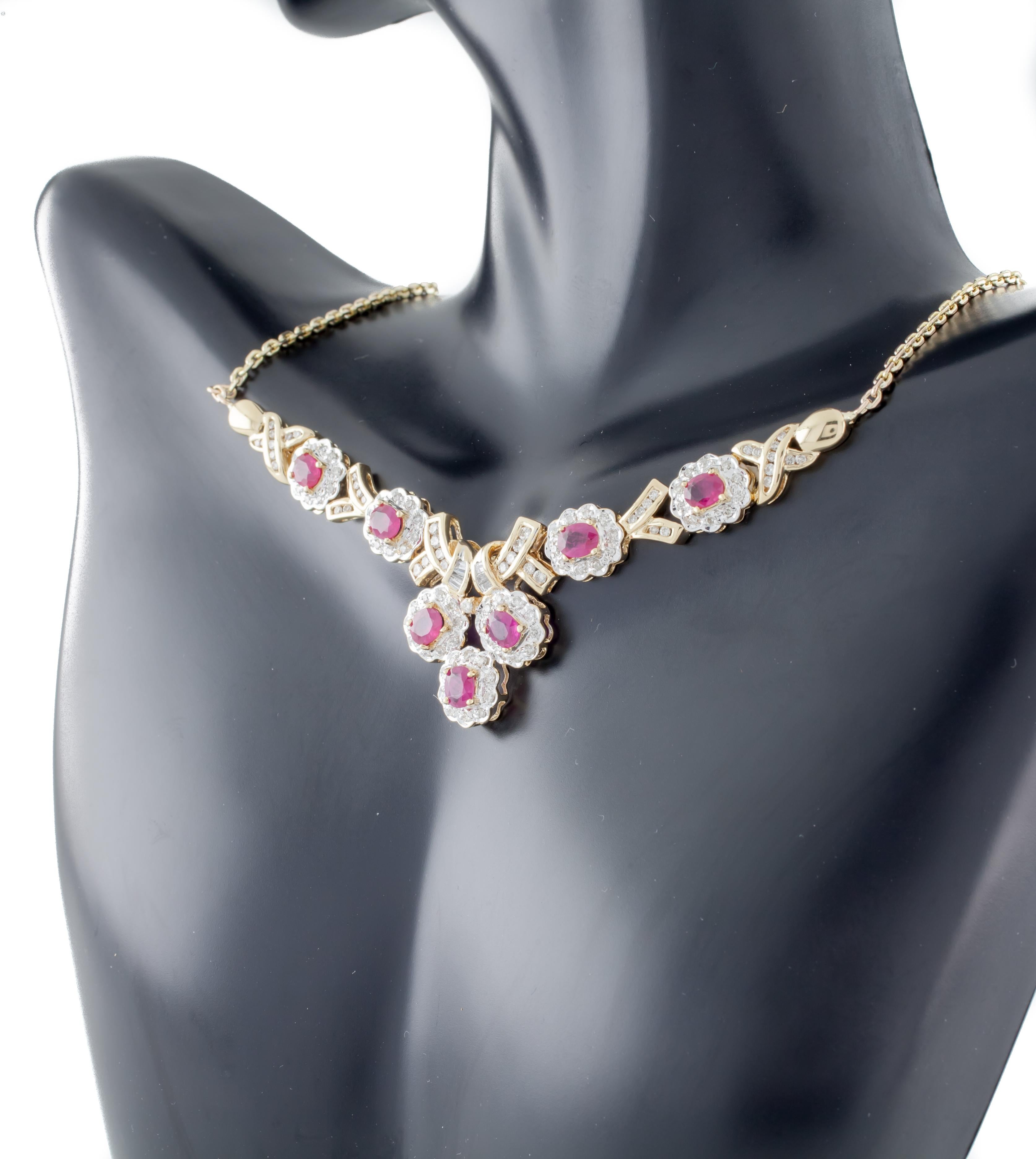 8.50 Carat Ruby and Diamond Drop Necklace in 18 Karat Yellow Gold 2