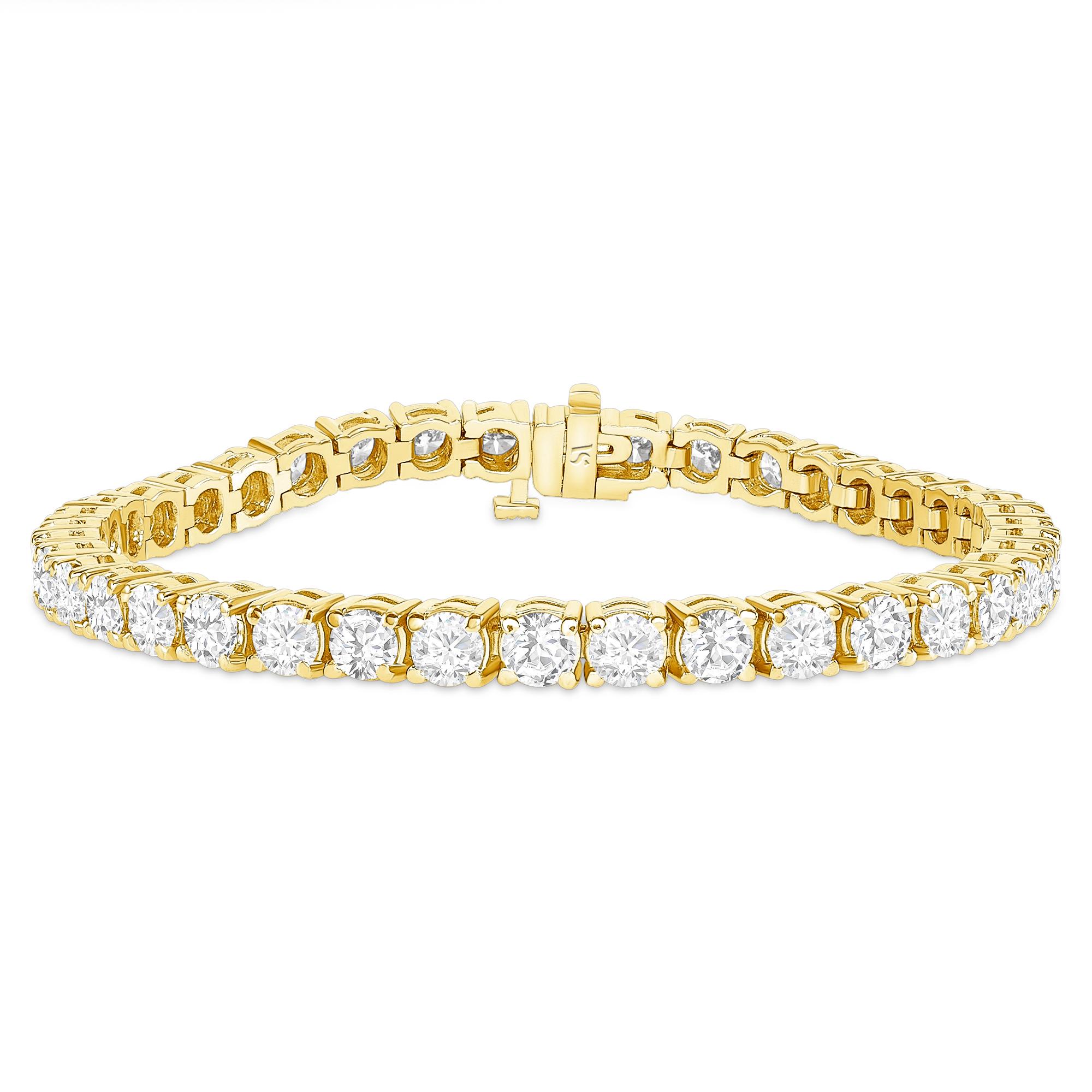 Modern 8.50 tcw Tennis Bracelets, 14K Solid Gold, Diamond Bracelet, Round Diamond For Sale