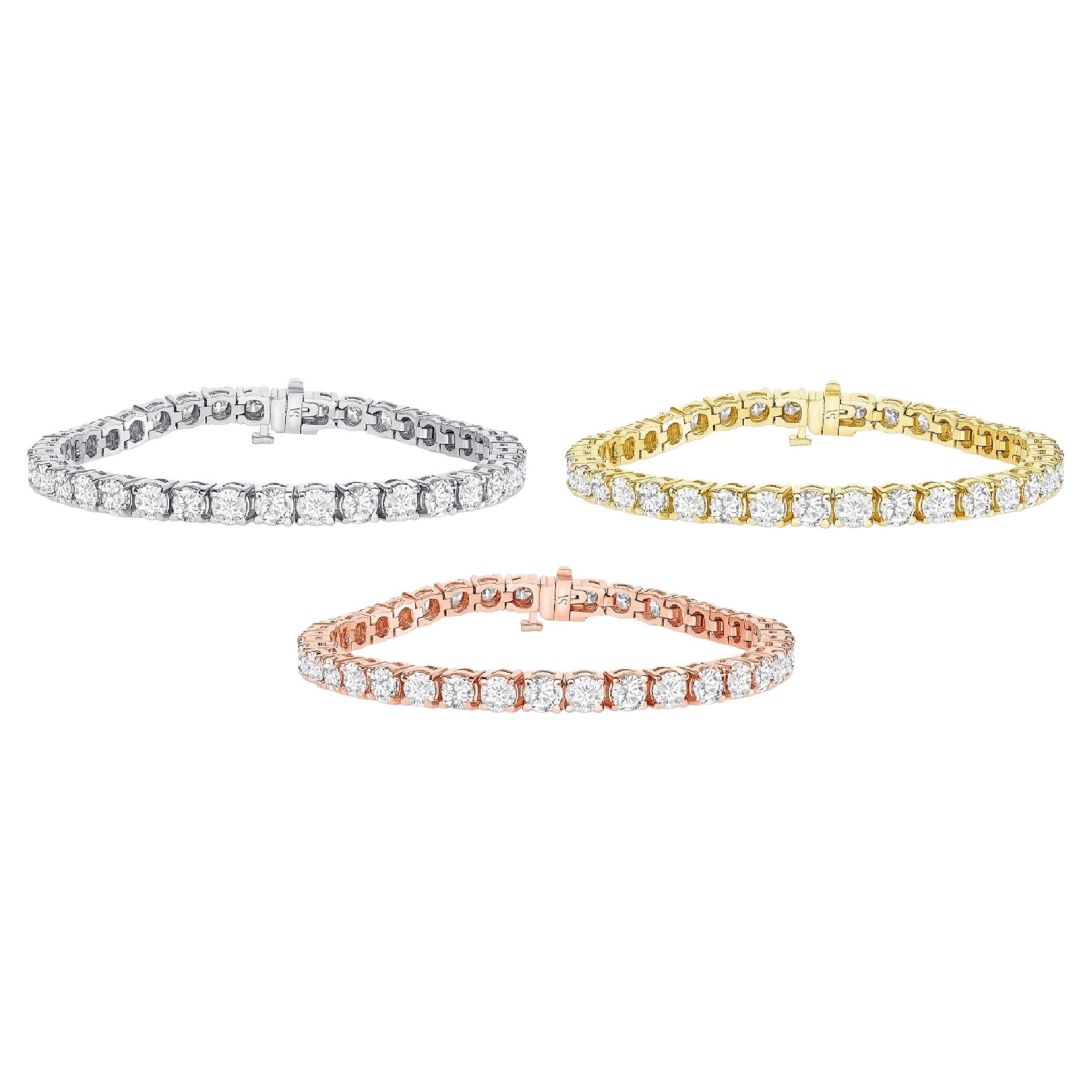 Bracelets de tennis 8,50 carats poids total, or massif 14 carats, bracelet en diamants et diamants ronds