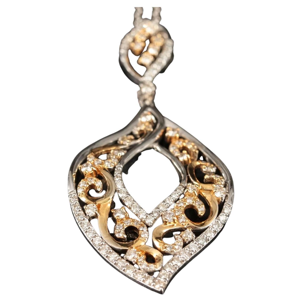 $8500 / NEW / statement oversized EFFY 1.79 CT Diamond Leaf Necklace / 14K Gold For Sale