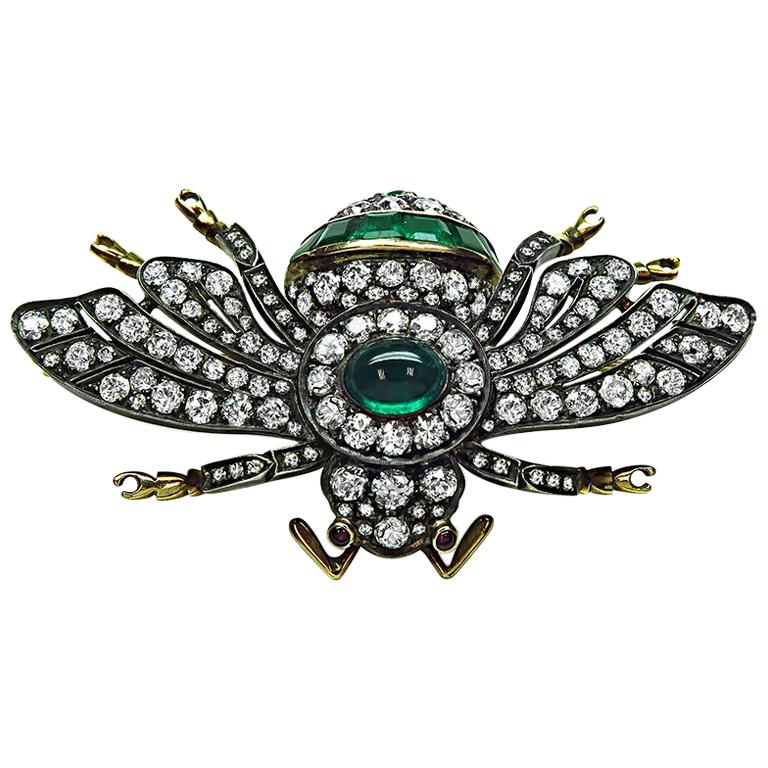 8.50ct Diamond 5.00ct Emerald Bee Pin