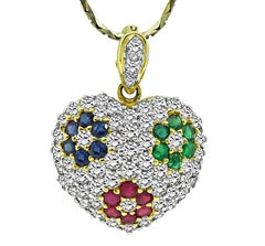 8.50ct Diamond Multi Color Precious Stone Heart Pendant and Earrings Set