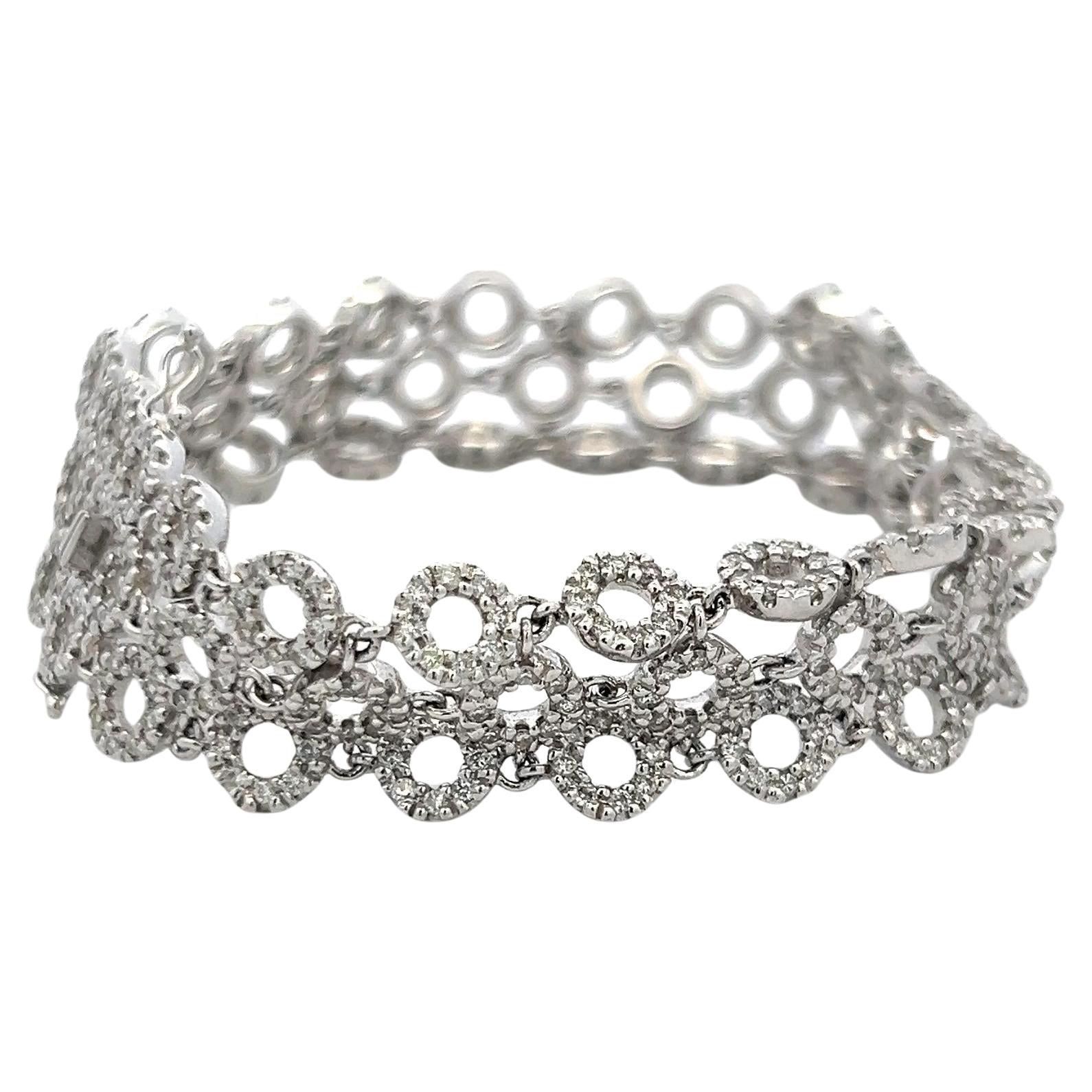 8.50ct H SI Diamond 18K White Gold Vintage Link Bracelet Estate Jewelry