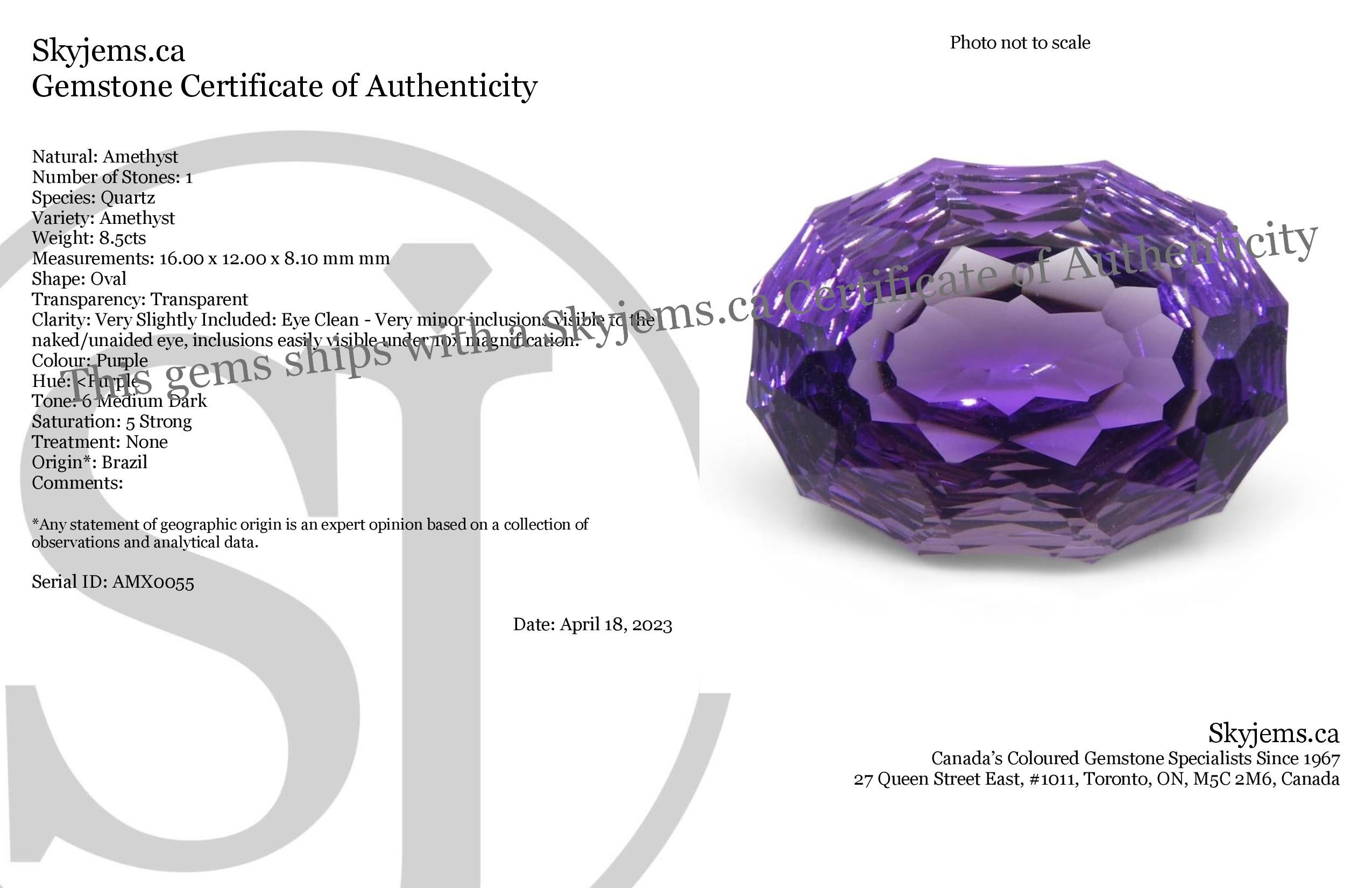Darf ich vorstellen: Ruth, unsere neueste Fantasie, benannt nach Ruby Bader Ginsberg.

 

Beschreibung:

Edelstein-Typ: Amethyst
Anzahl von Steinen: 1
Gewicht: 8,5 Karat
Abmessungen: 16,00 x 12,00 x 8,10 mm
Die Form: Oval
Schliffart Krone: