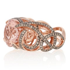 8.50 Carat Round Cut Morganite and Diamond Ring, 10 Karat Rose Gold