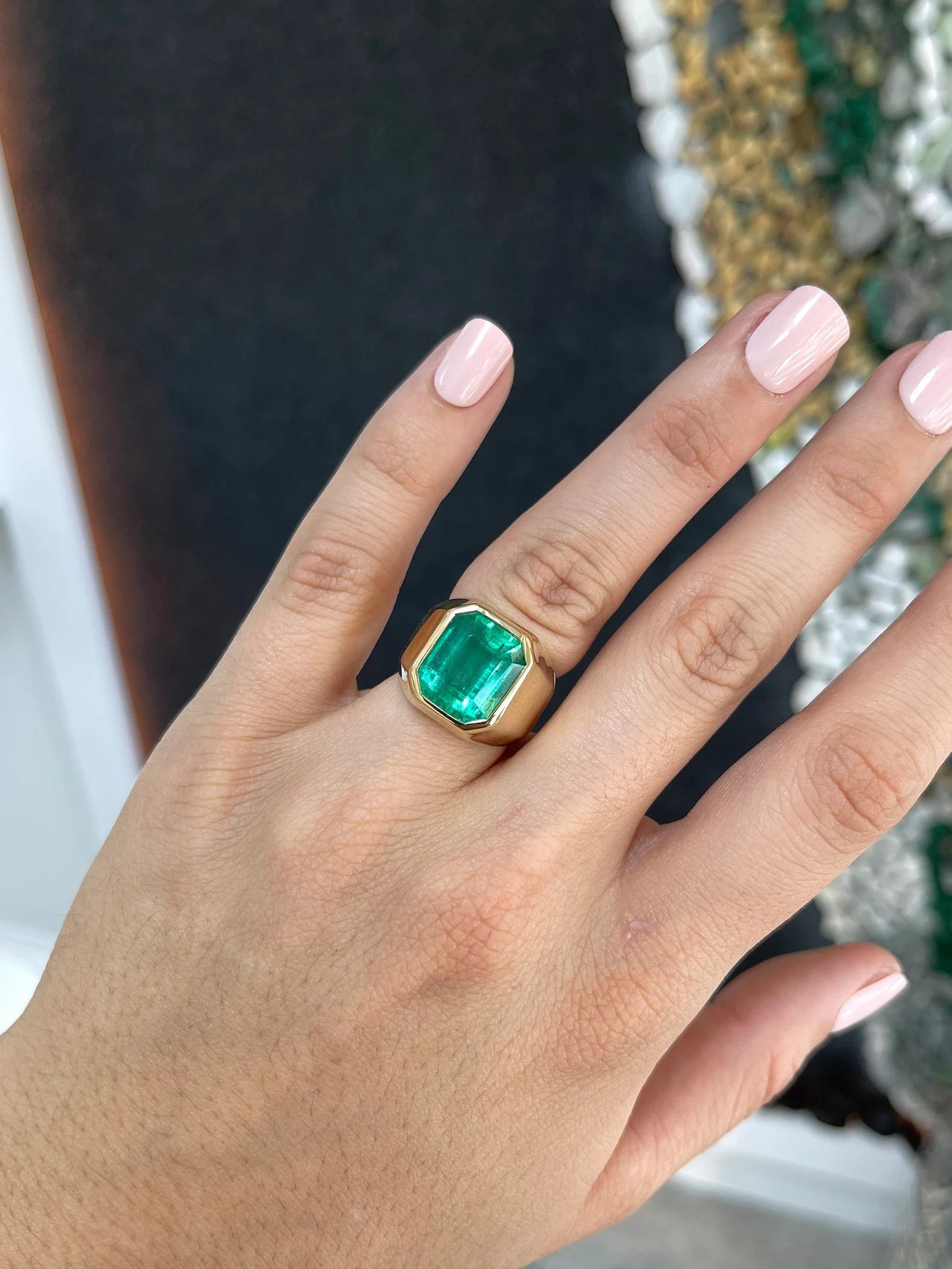 Taille émeraude Bague gitan unisexe 18 carats AAA de grande qualité supérieure avec émeraude colombienne de 8,51 carats en vente